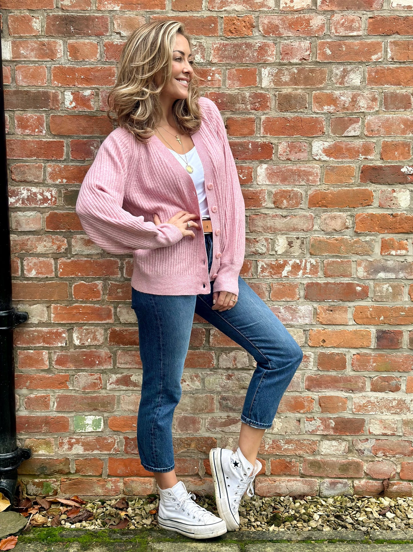 Pink Ribbed Cardigan