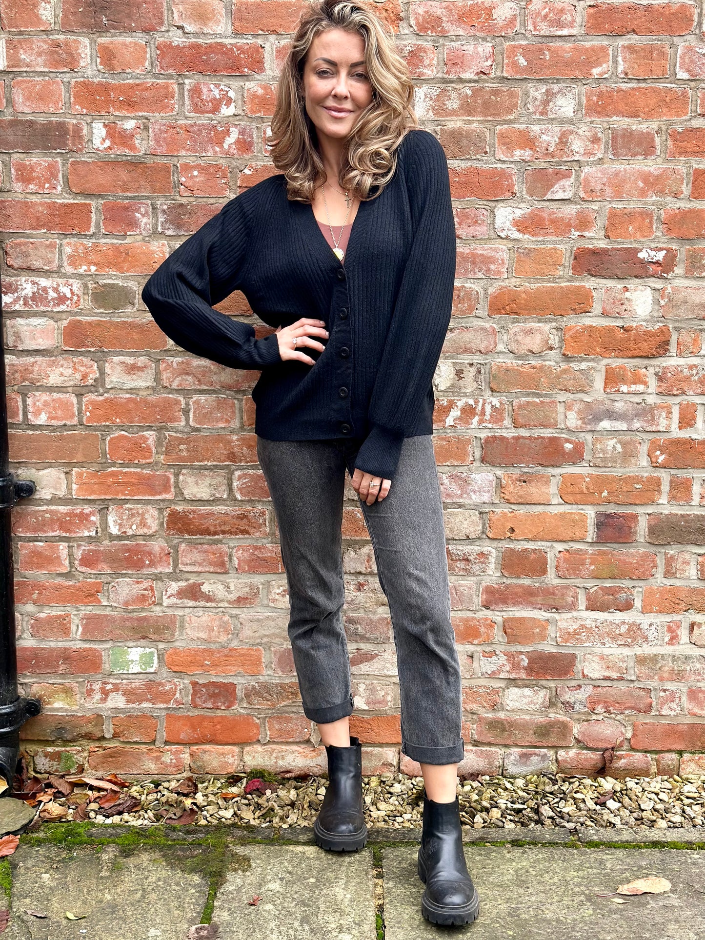 Black Ribbed Cardigan