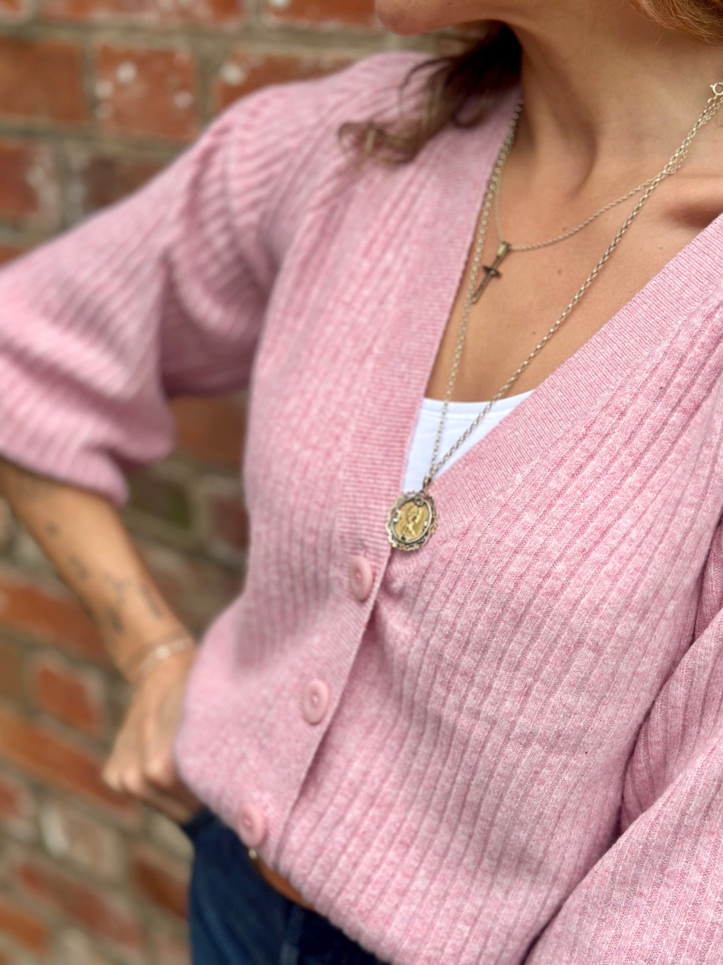 Pink Ribbed Cardigan