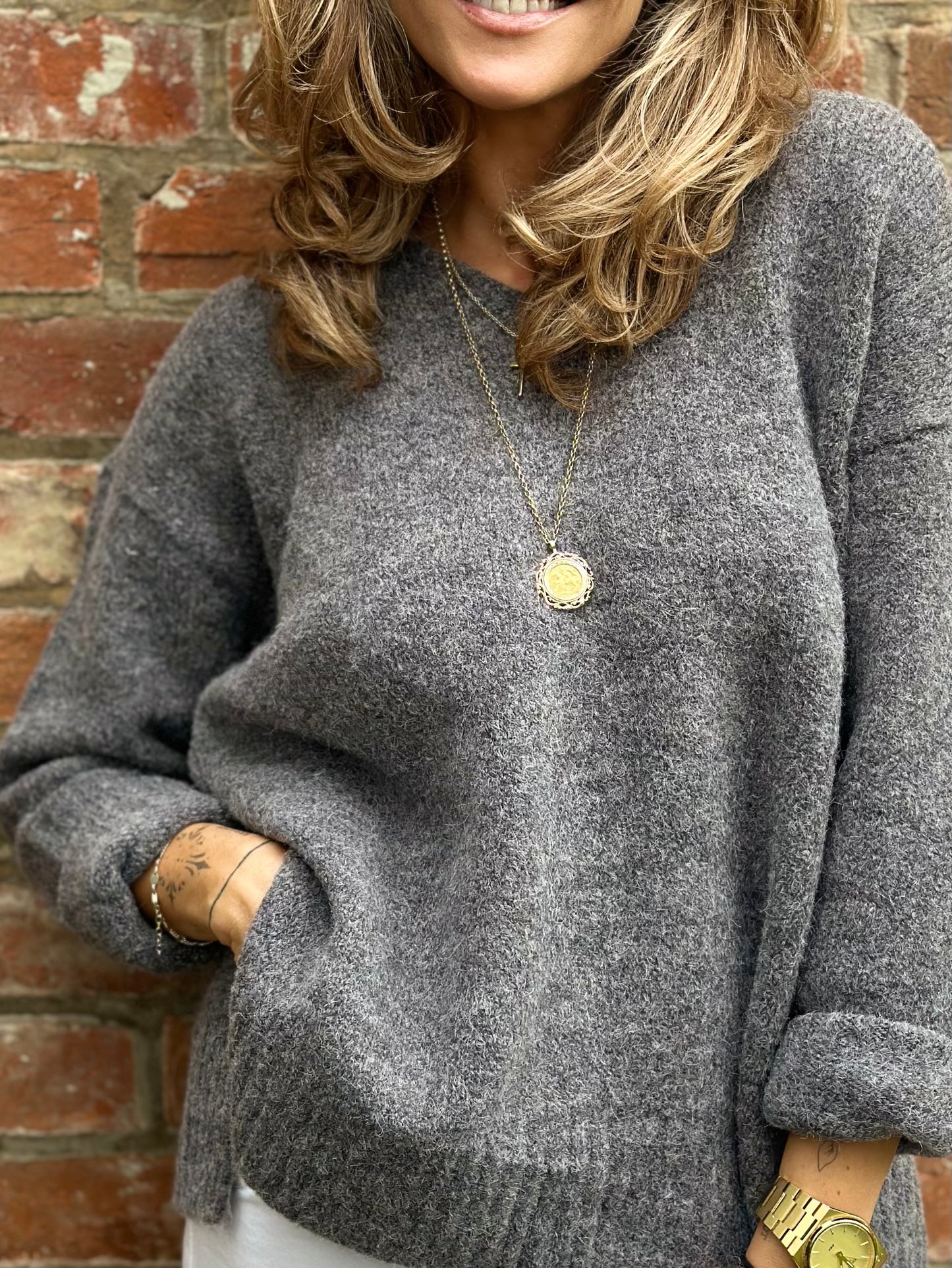 Charcoal V-neck Knit