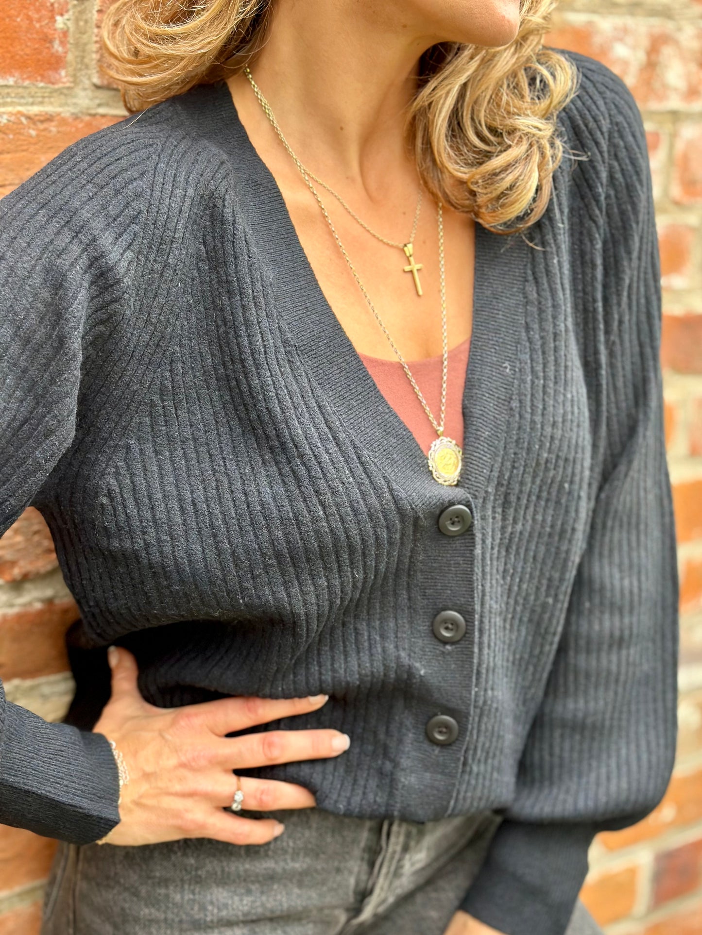 Black Ribbed Cardigan