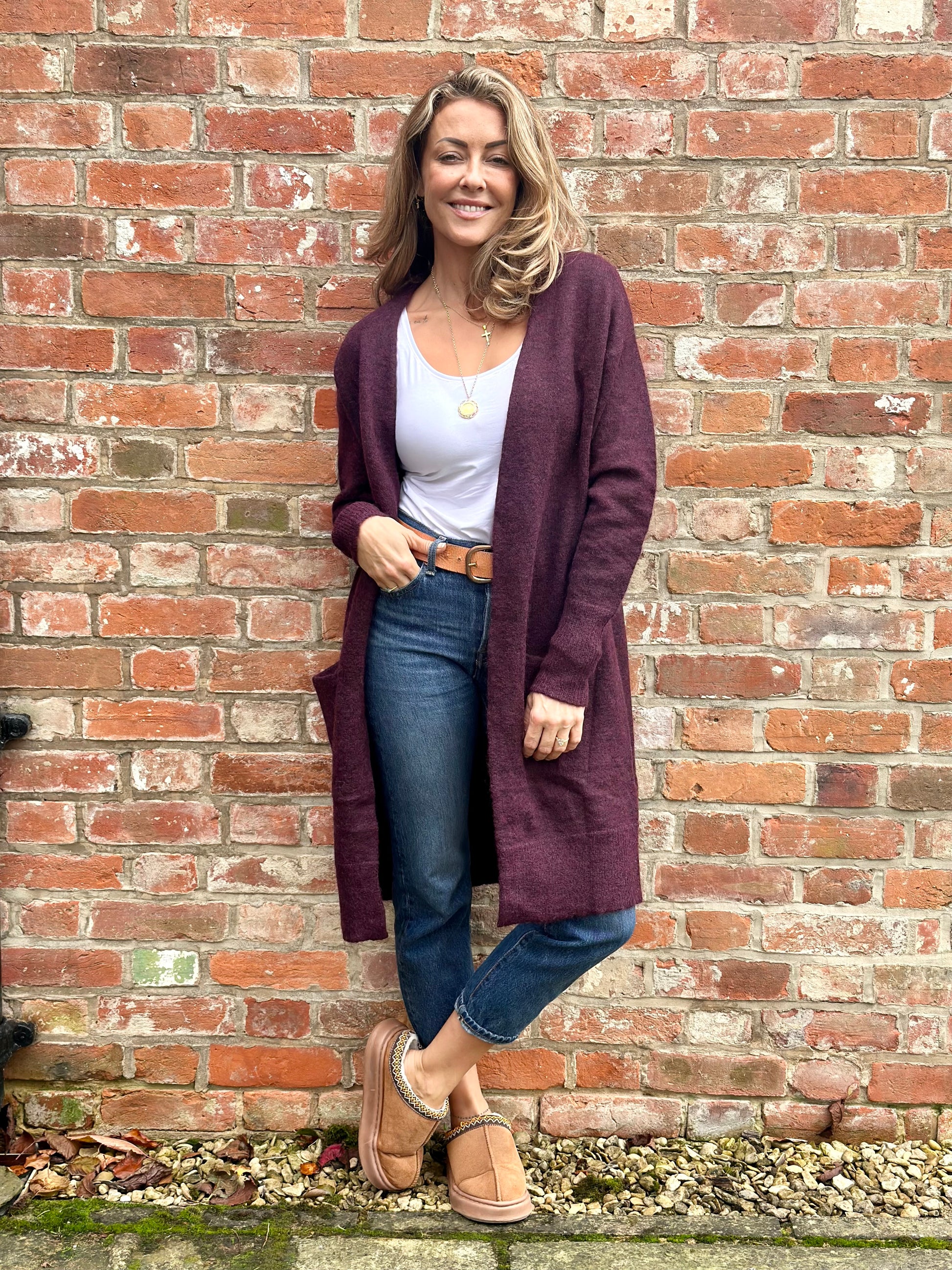 Burgundy Long Cardigan – Repeat Labels - Main Image