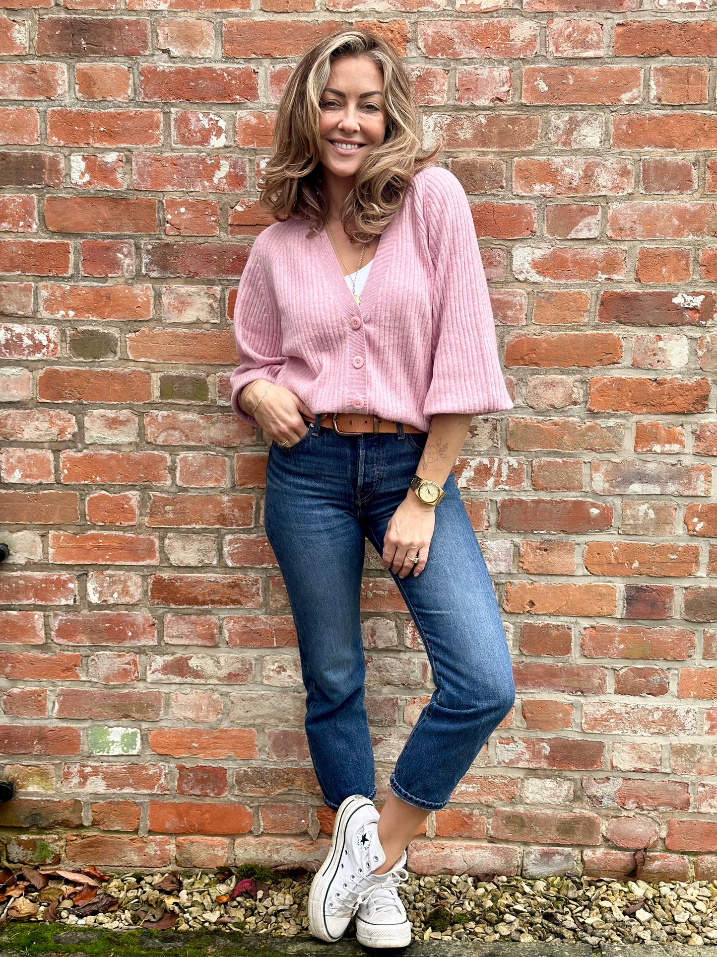 Pink Ribbed Cardigan